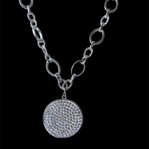 FAC Pave Crystal Pave Silver Tone Statement Necklace